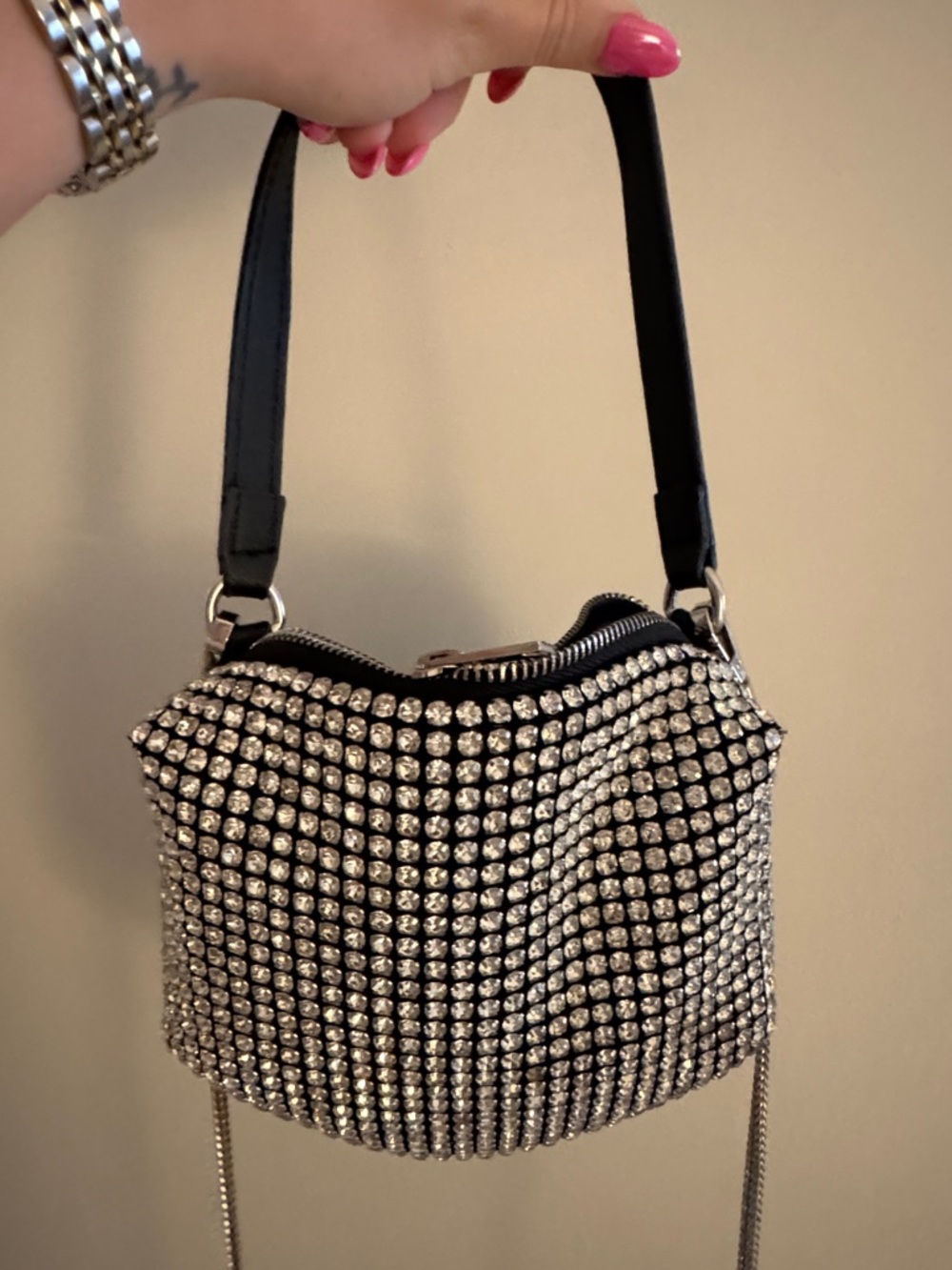 Elegant Black Crystal-Embellished Women’s Handbag